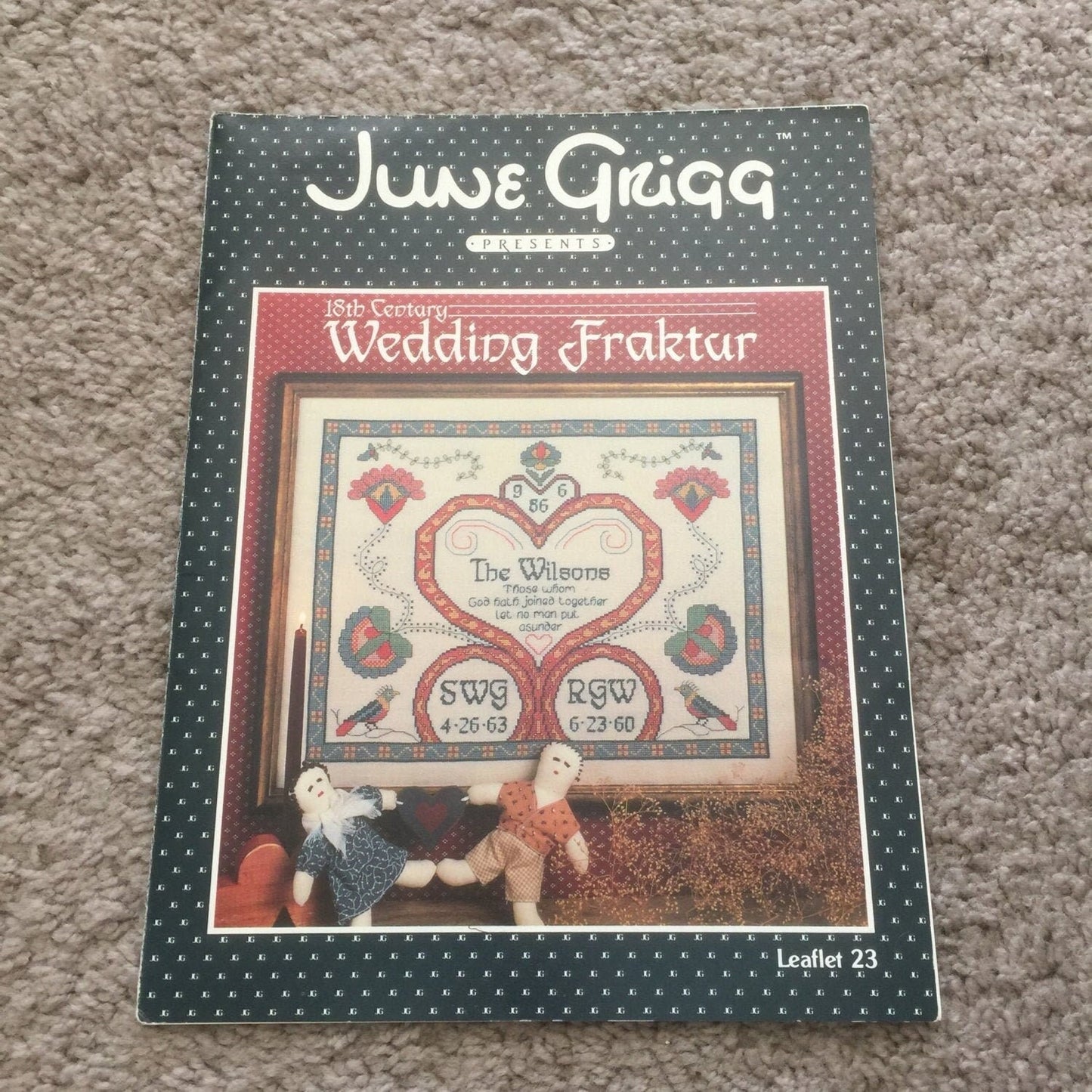 June Grigg 18th Century Wedding Fraktur Counted Cross Stitch Pattern booklet