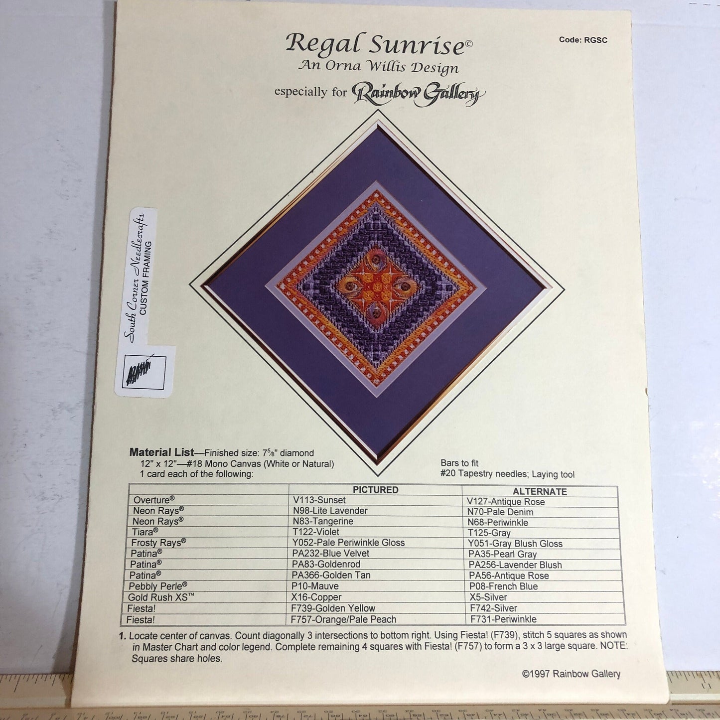 Rainbow Gallery, Regal Sunrise, Orna Willis, Vintage 1997, Counted Cross Stitch Chart