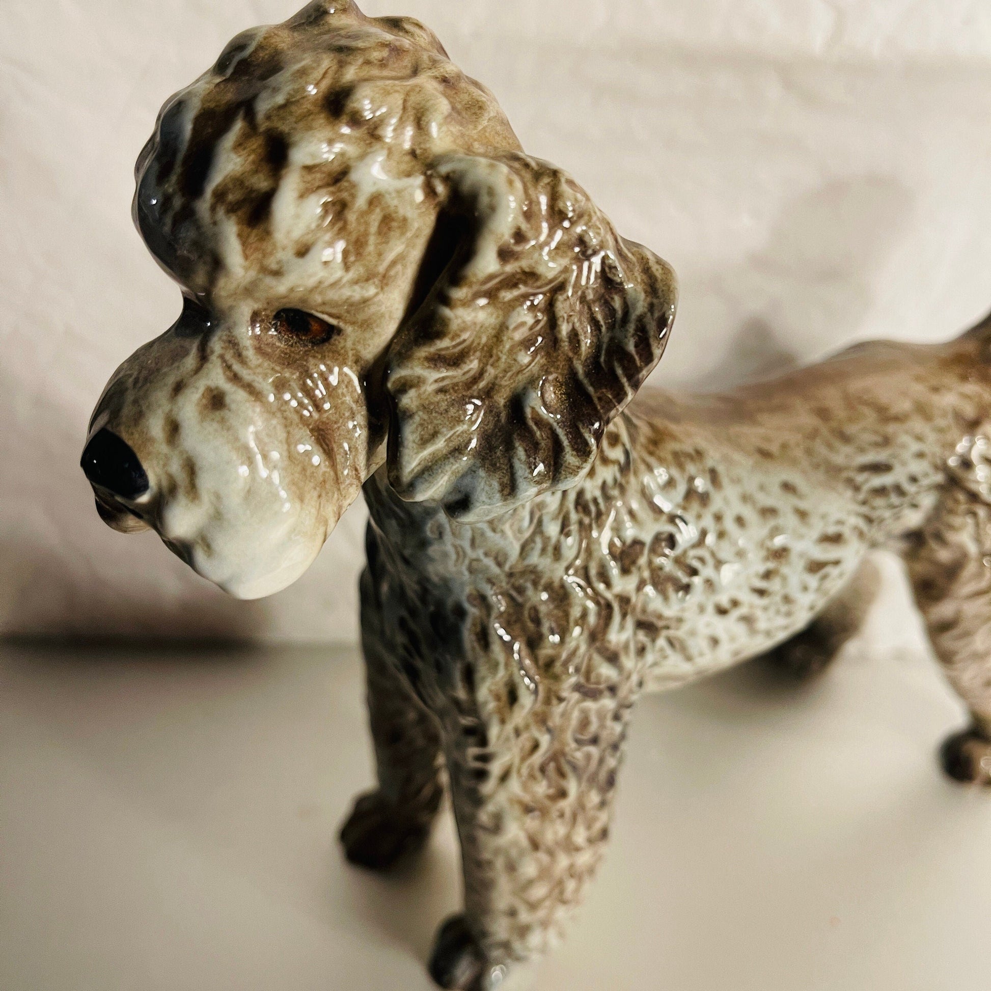 Goebel, Gray Poodle, CH 620, Vintage 1968, Porcelain, Collectible Figurine, 7.5 By 6.5 By 2.5 Inches