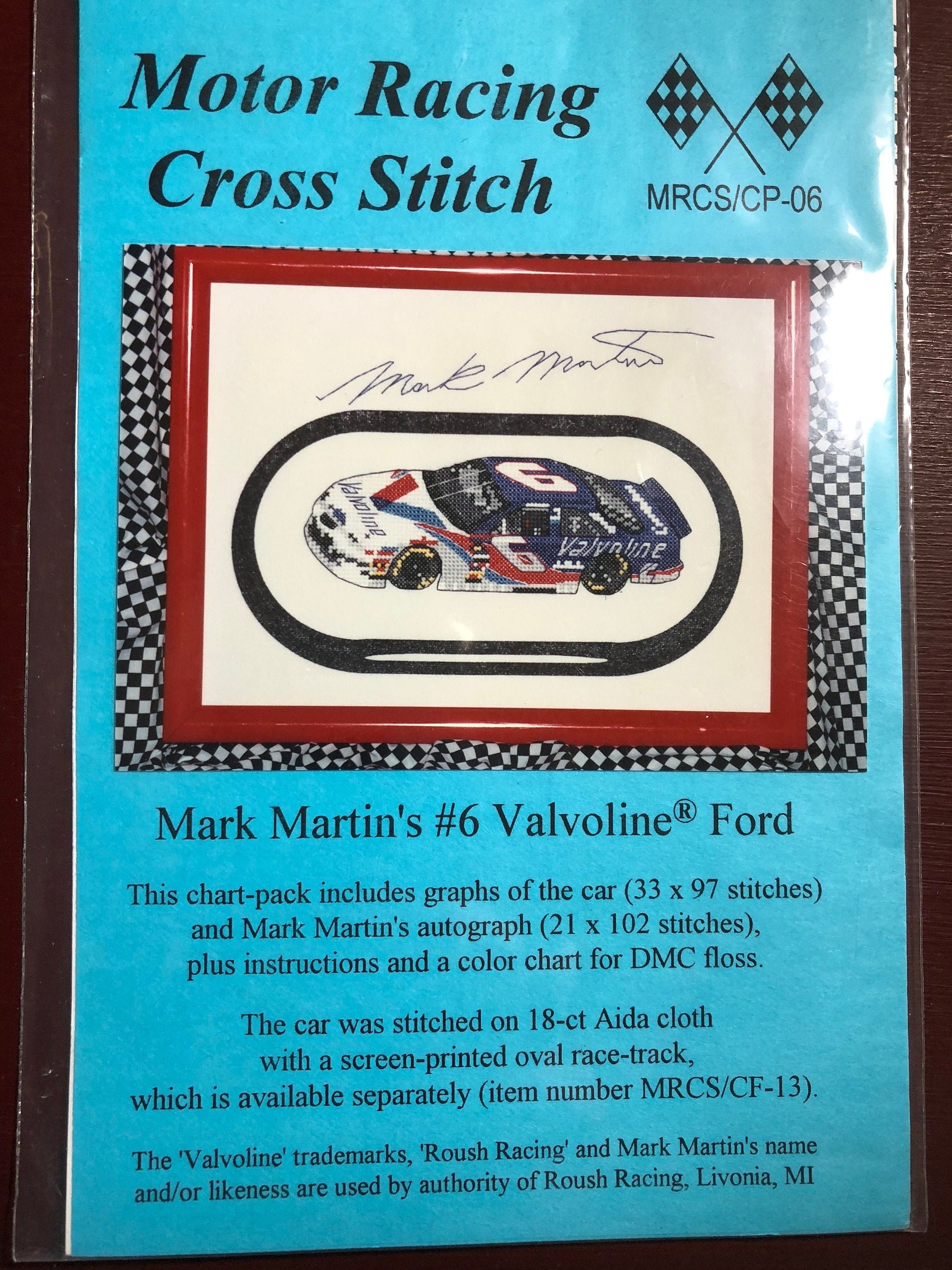 Number 6, Mark Martin&#39;s, Valvoline, Ford, Vintage Motor Racing Cross Stitch Chart