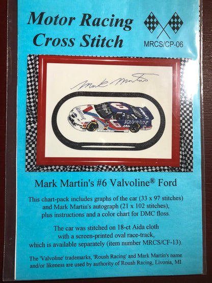 Number 6, Mark Martin&#39;s, Valvoline, Ford, Vintage Motor Racing Cross Stitch Chart