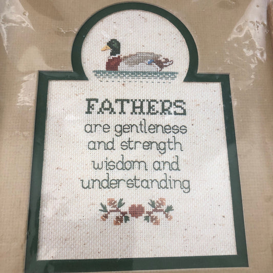 Fathers, Country Mats &#39;N Frames, Sue Hillis, Vintage 1987, Counted Cross Stitch Design with Frame