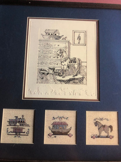 MPR associates, The Portfolio Series, Pleasures Past, Vintage 1986, Counted Cross Stitch Chart with Embossed Mat and Print