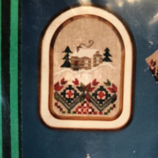 Kayann&#39;s Kreations, Winter Scenes in Hardinger, Vintage 1993, Counted Cross Stitch Patterns, Piece of Blue Fabric Included