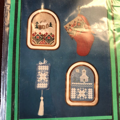 Kayann&#39;s Kreations, Winter Scenes in Hardinger, Vintage 1993, Counted Cross Stitch Patterns, Piece of Blue Fabric Included