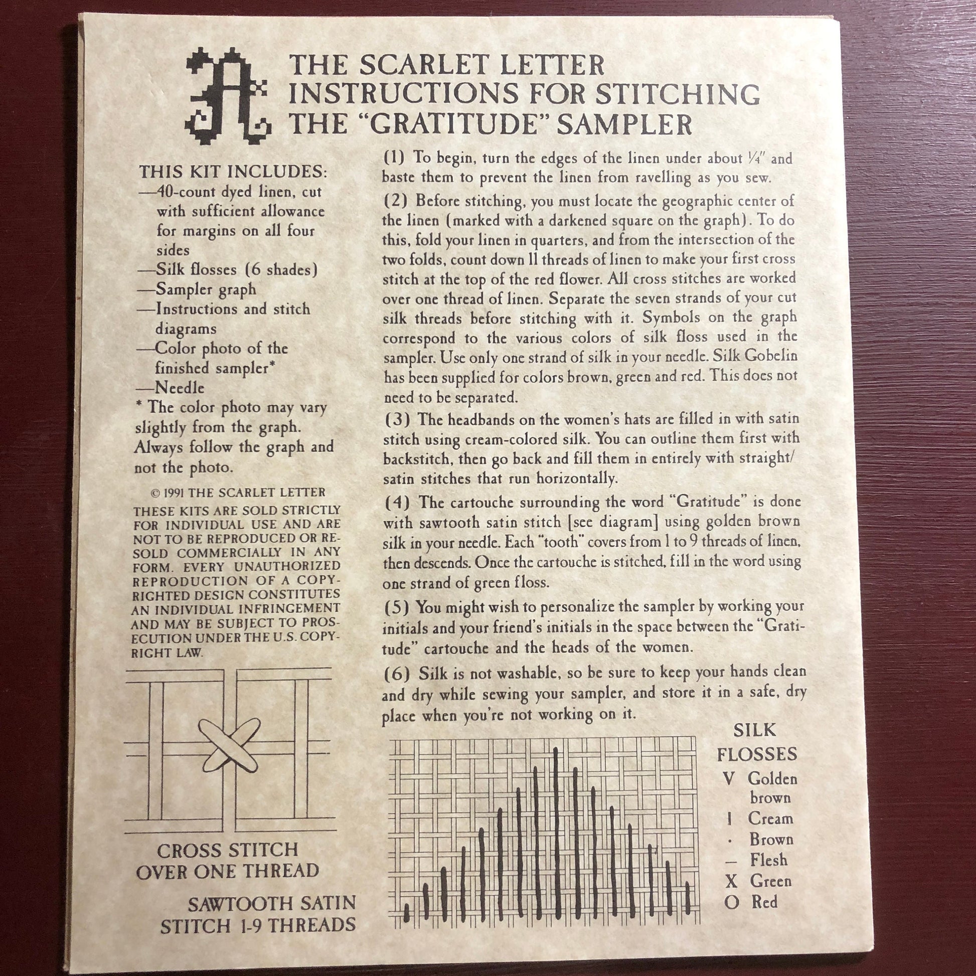 Gratitude, Historic Needlework Reproductions from the Scarlet Letter, Vintage, 1991, Counted Cross Stitch Pattern