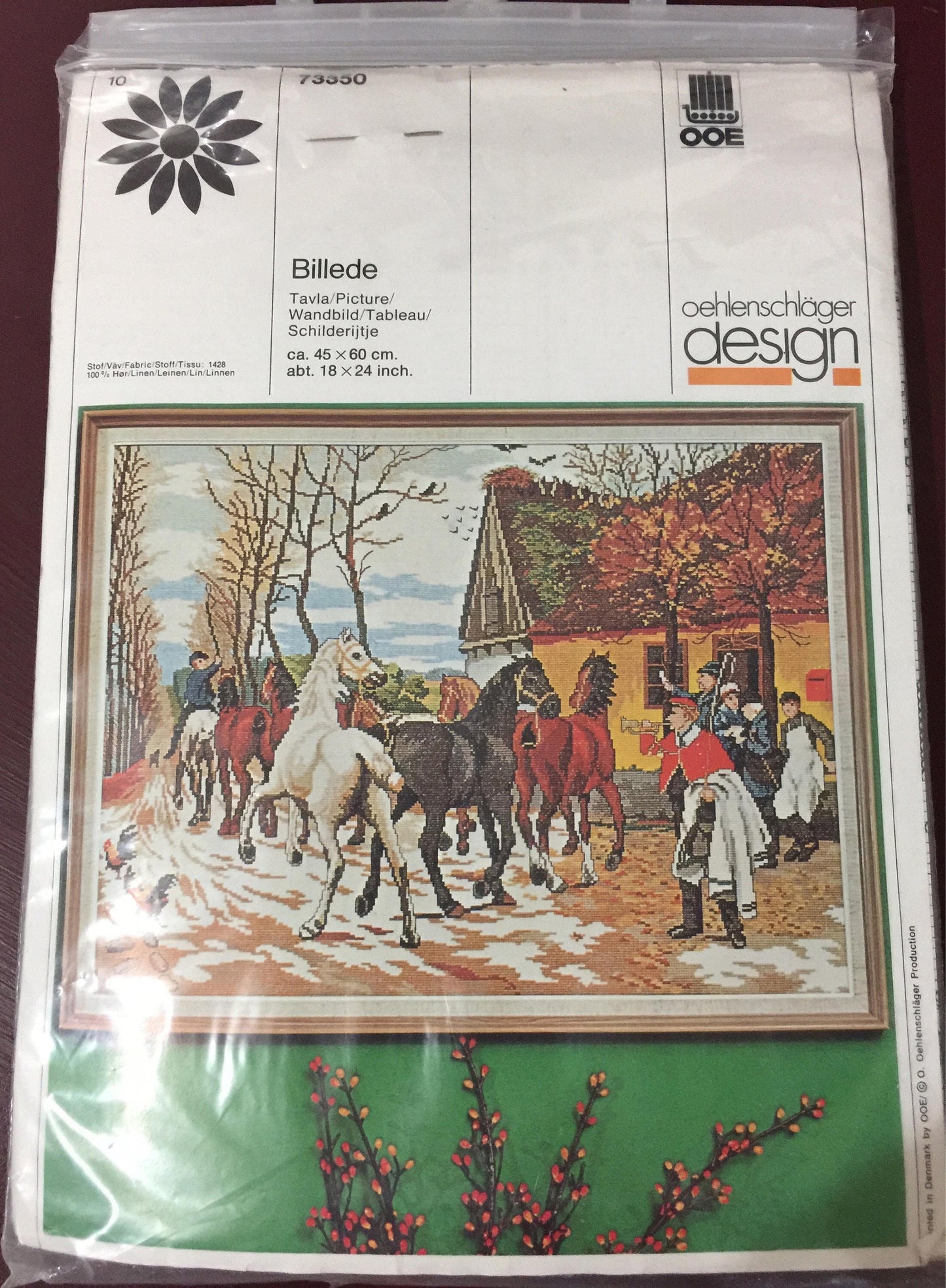 Oehlenschager (Denmark) Counted Cross Stitch kit &quot;Billede&quot; Horse Design stitched on Linen this is a very special and beautiful kit! 73350