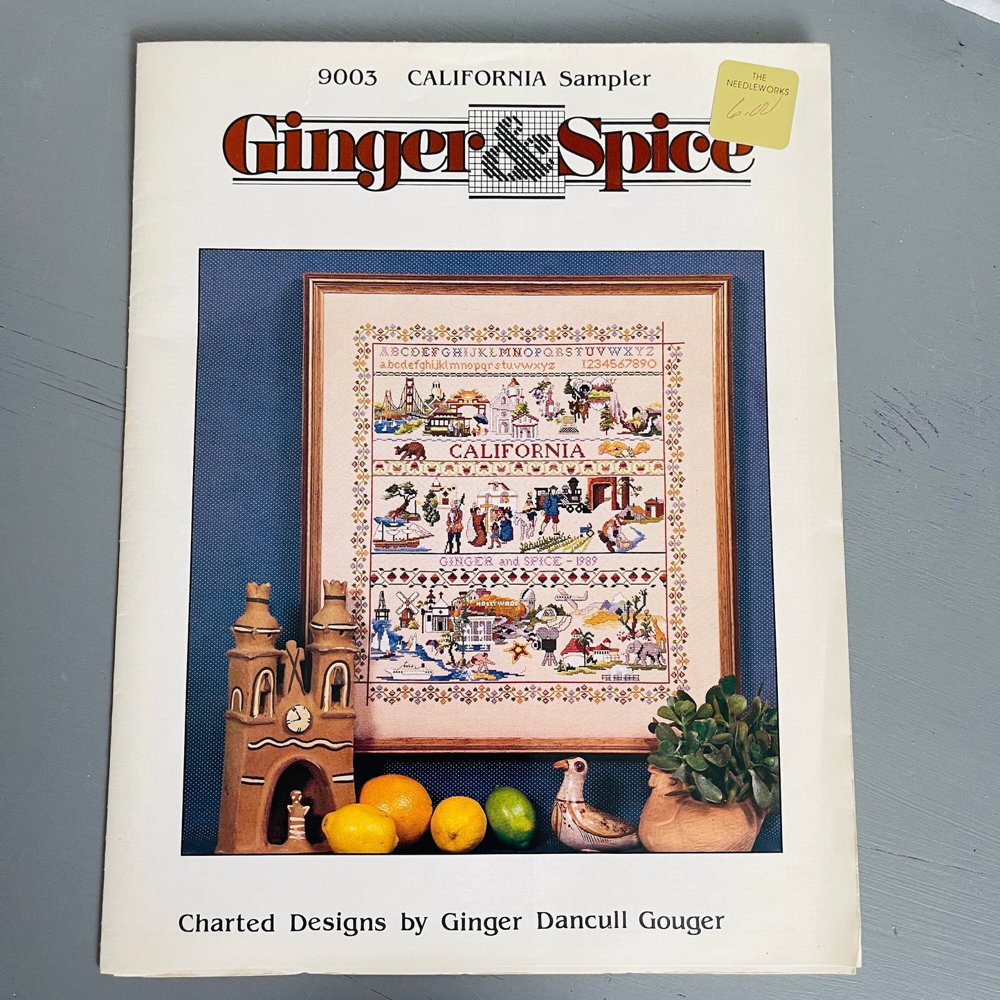 Ginger & Spice, California Sampler, Charted Designs by Ginger Gouger Vintage, Counted Cross Stitch Pattern 9003, 300 by 270