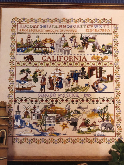 Ginger & Spice, California Sampler, Charted Designs by Ginger Gouger Vintage, Counted Cross Stitch Pattern 9003, 300 by 270