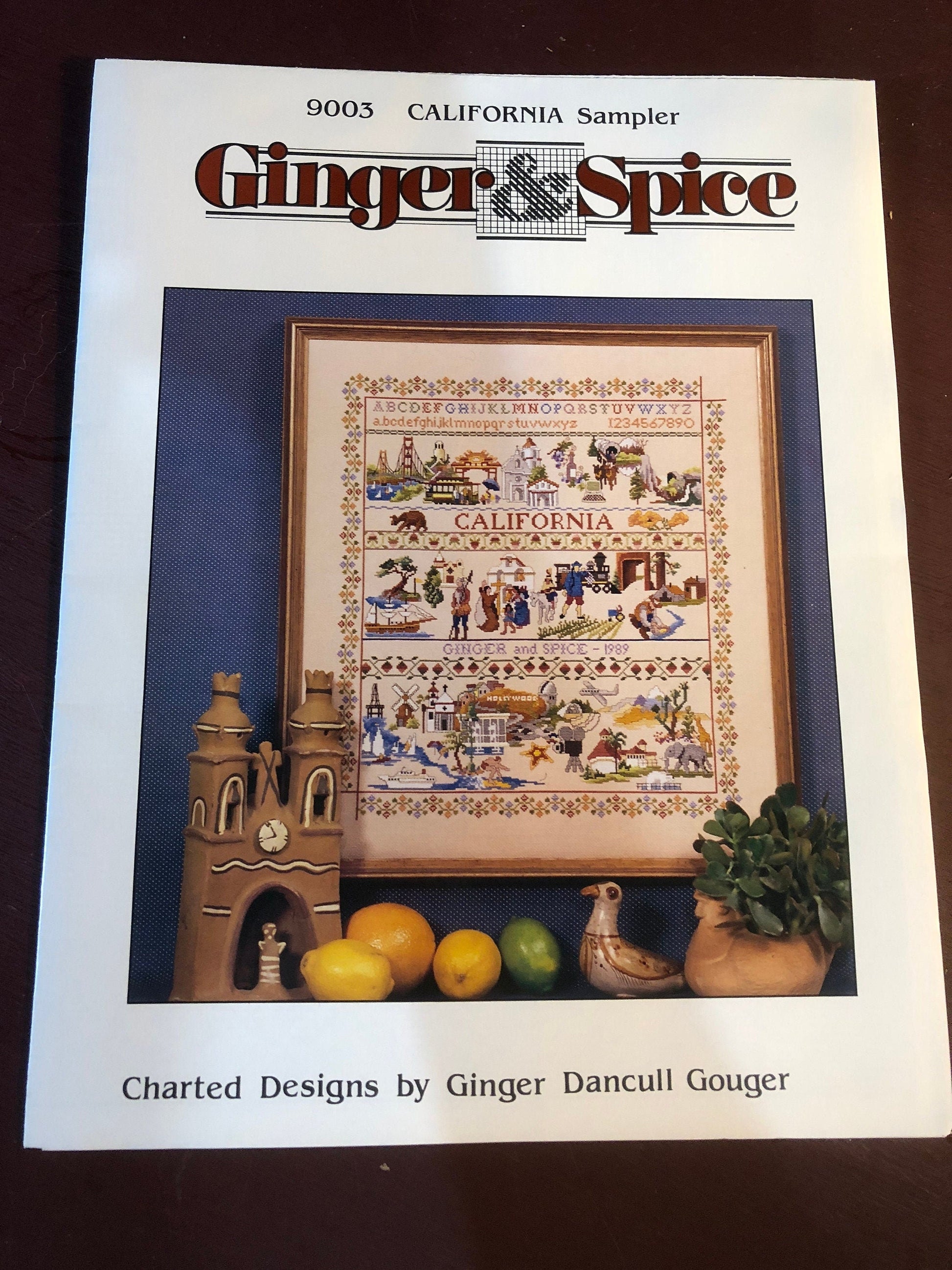 Ginger & Spice, California Sampler, Charted Designs by Ginger Gouger Vintage, Counted Cross Stitch Pattern 9003, 300 by 270