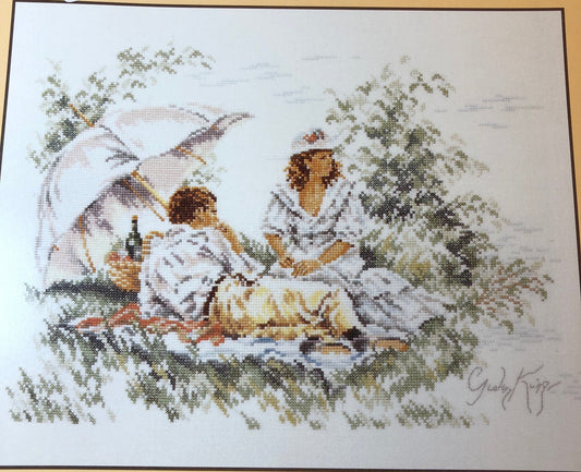 Lanarte Designs, by Stoney Creek, Romantic Picnic, Vintage 1991, Counted Cross Stitch Chart