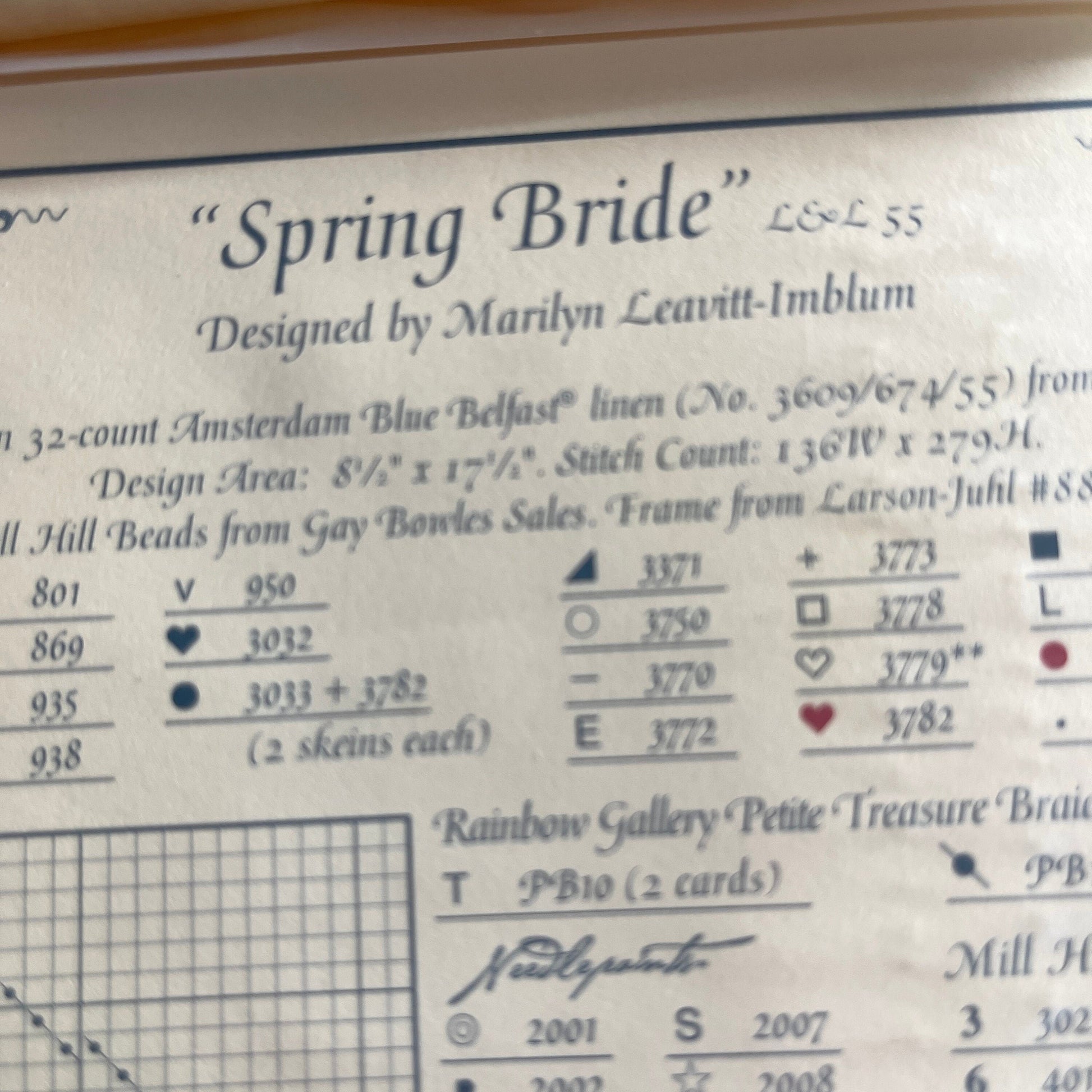 Lavender & Lace, Spring Bride, 55, Stitch Count 136 by 279, Counted Cross Stitch Chart