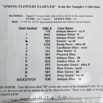 Simple Elegant Designs, Spring Flowers Sampler, Counted Cross Stitch Design Chart