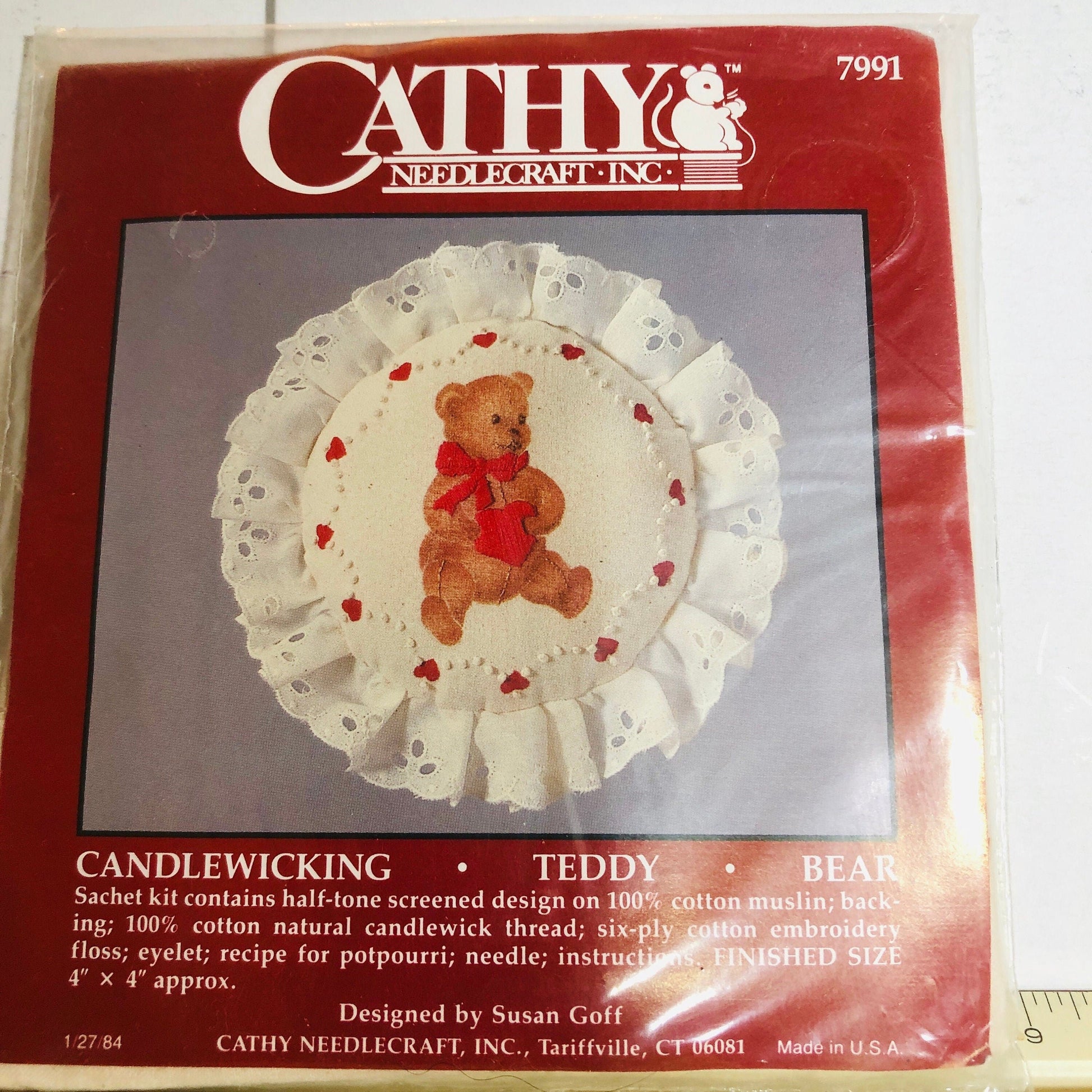 Choice of 2, Cathy Needlecraft, Candlewicking Teddy Bear, or Strawberry Sachet Kits