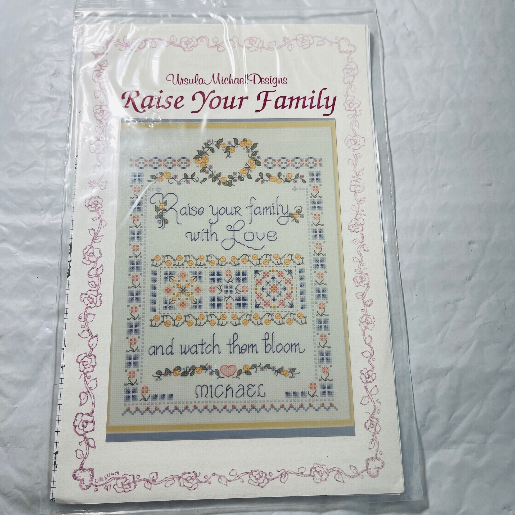 Ursula Michael Designs, Raise Your Family, #185, Counted Cross Stitch Chart 8 by 12 inches