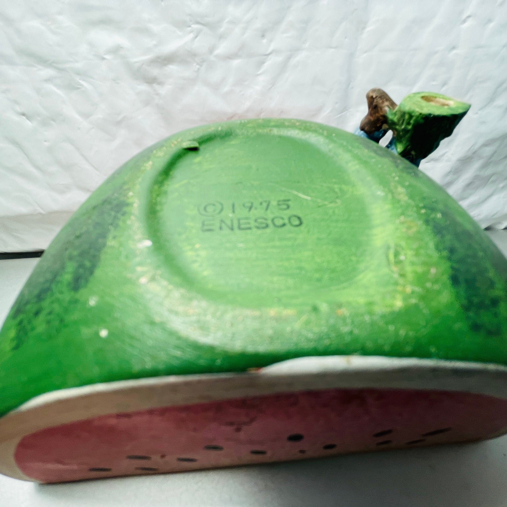 Enesco, Watermelon with farmer, planter/dish, vintage 1975, collectible figurine