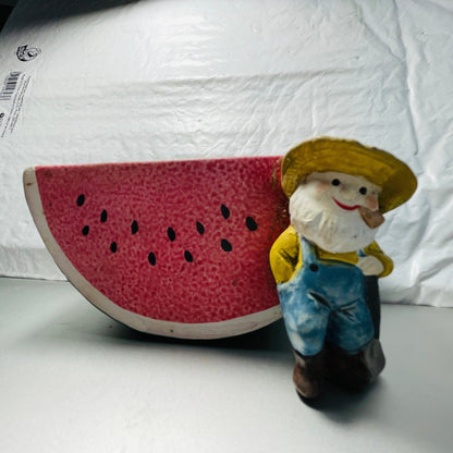 Enesco, Watermelon with farmer, planter/dish, vintage 1975, collectible figurine