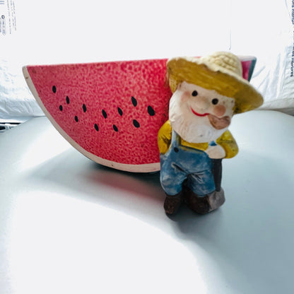 Enesco, Watermelon with farmer, planter/dish, vintage 1975, collectible figurine