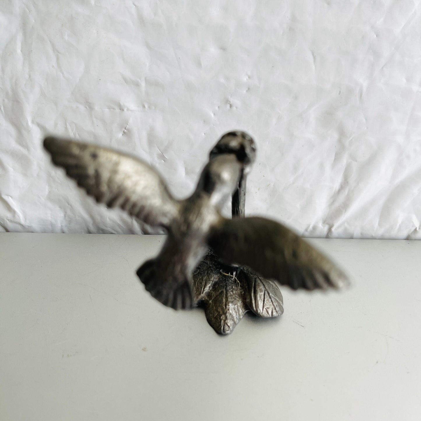 Pewter Hummingbird, with beak in a flower, Vintage collectible figurine