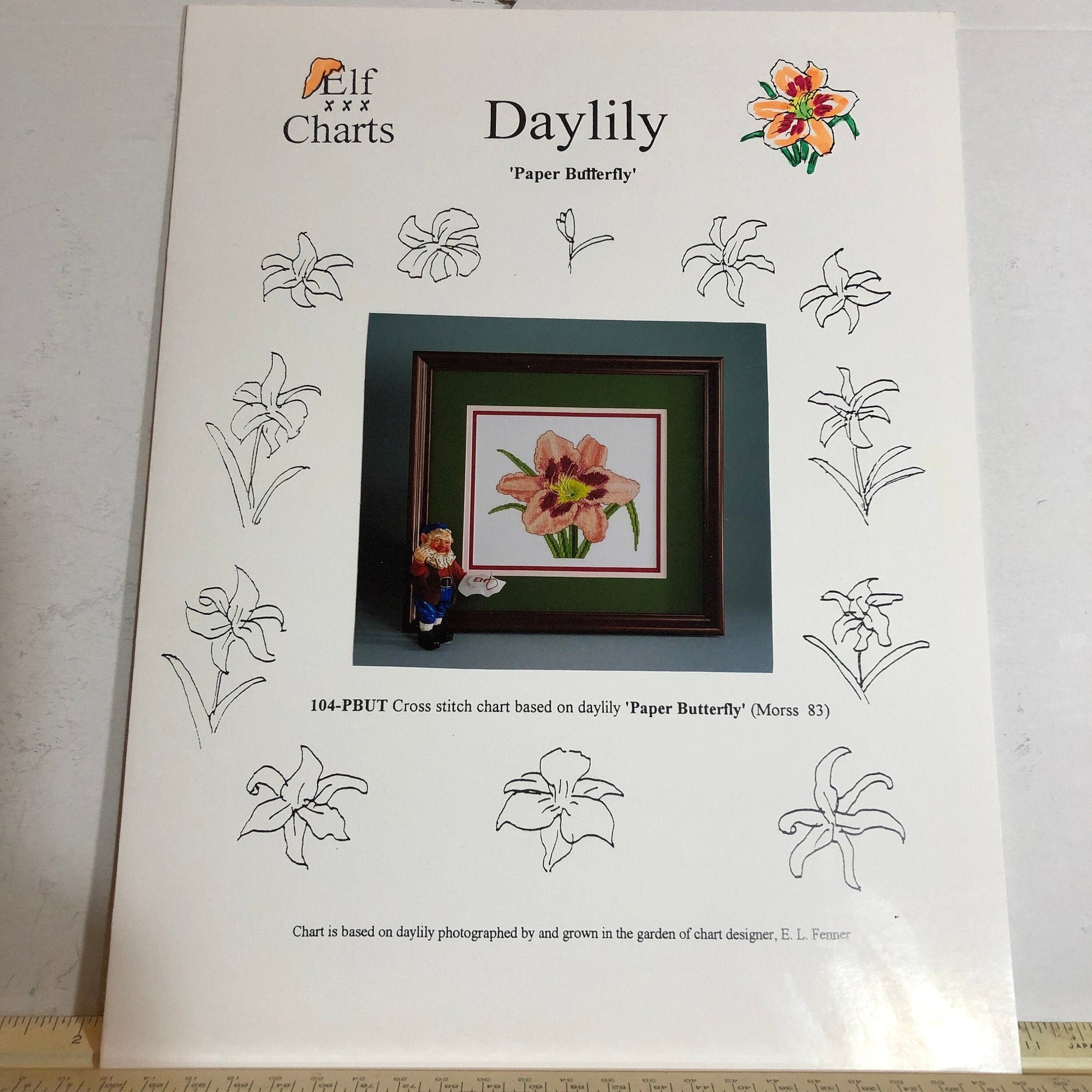 Elf Charts, Daylily, Paper Butterfly, Vintage 2000, Counted Cross Stitch Chart