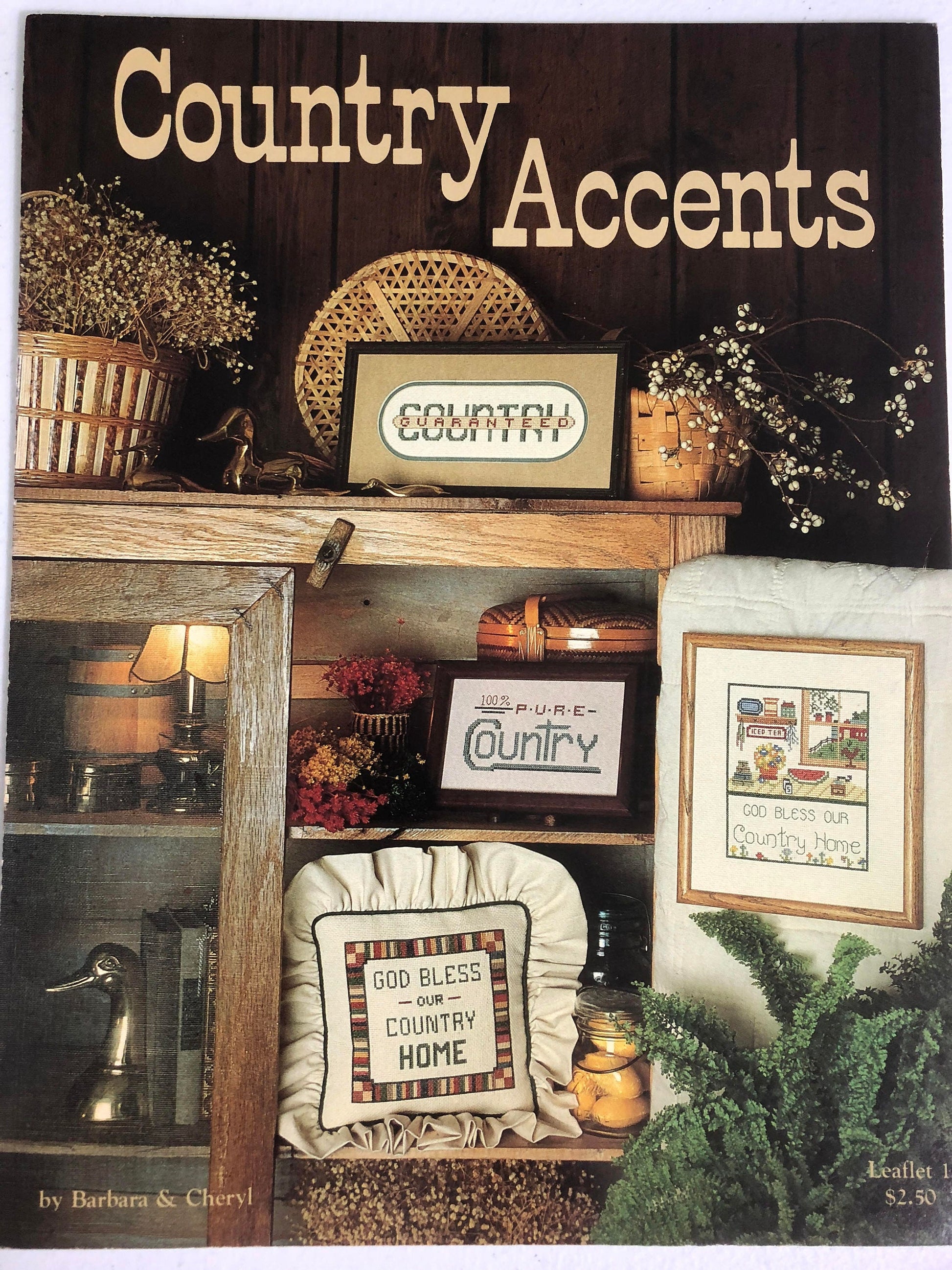 Barbara & Cheryl Country Accents Leaflet 1 Vintage 1982 Counted Cross Stitch, Pattern Book