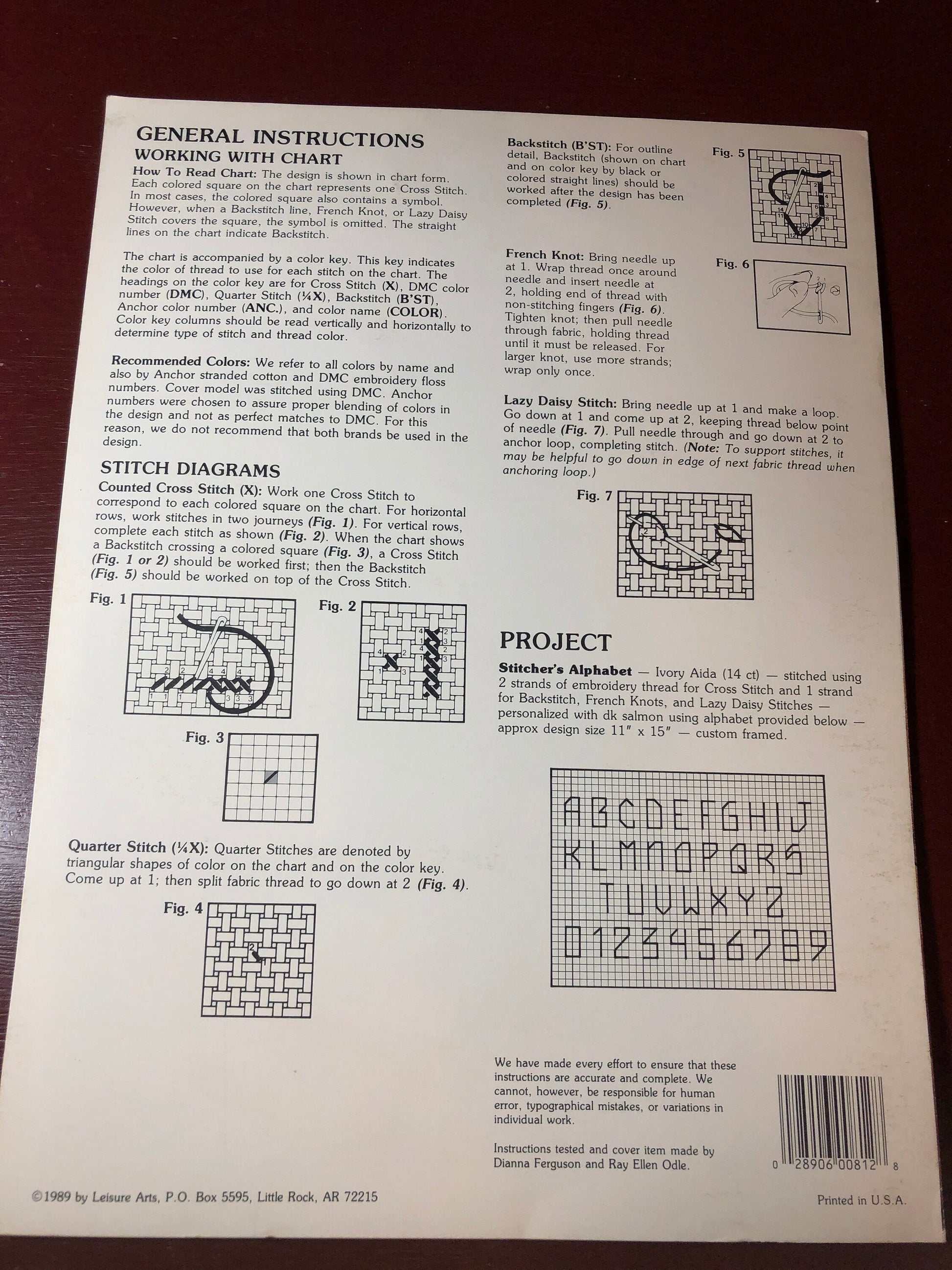 Stitcher&#39;s Alphabet, Leisure Arts, Leaflet 812, Vintage 1989, Counted Cross Stitch Pattern