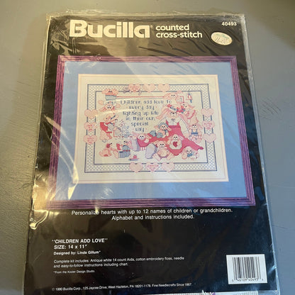 Bucilla Children Add Love 40493, Kooler Design Studio, Vintage 1990, Counted Cross Stitch Kit*