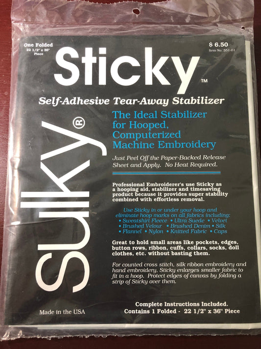 Sulky, Sticky, vintage 1996, Self Adhesive Tear-Away Stabilizer*