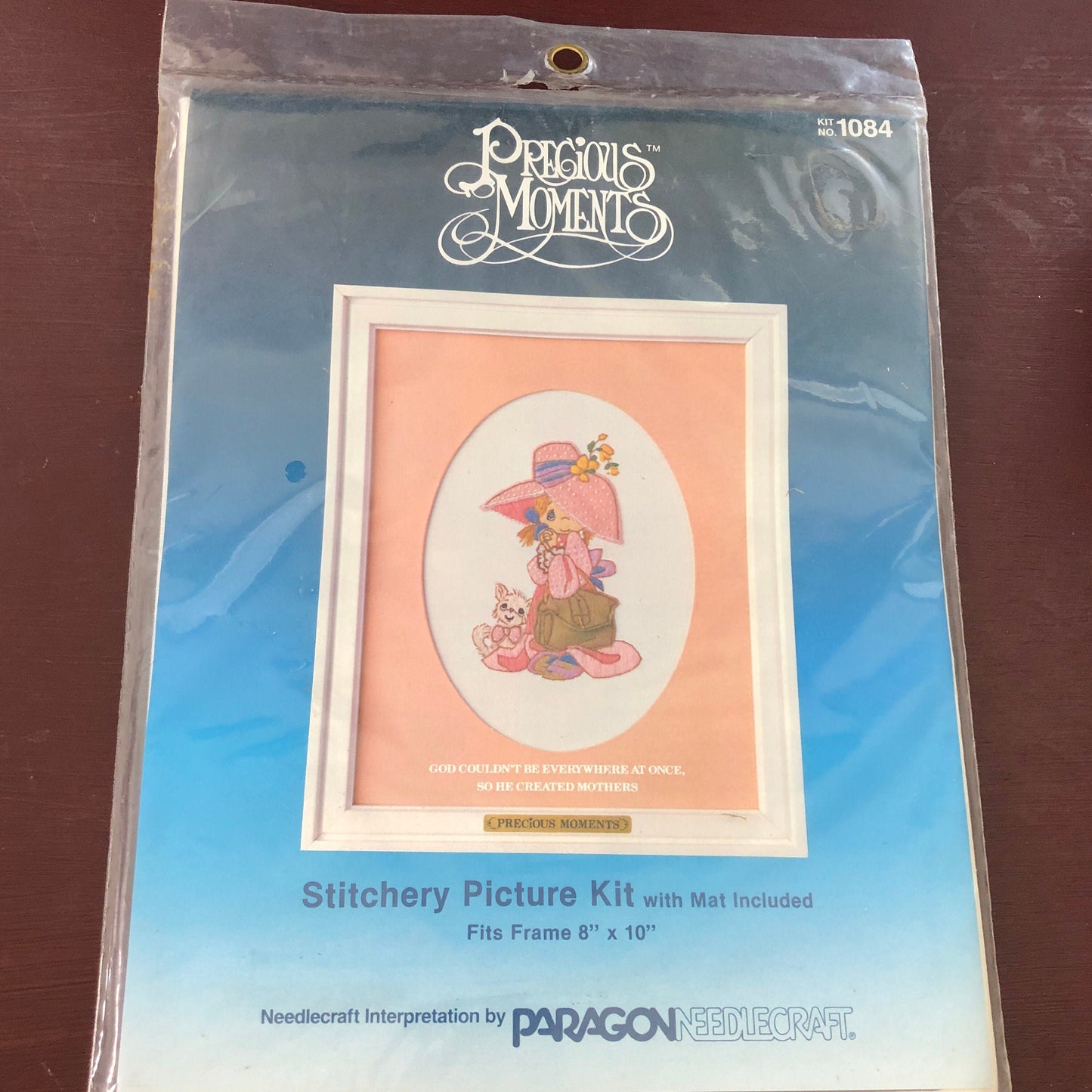 God Couldn&#39;t Be Everywhere at Once So He Created Mothers, Precious Moments, Paragon Needlecraft, Vintage 1984 Cross Stitch Kit, Mat Included