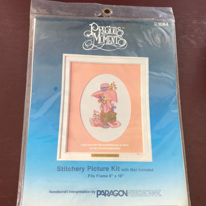 God Couldn&#39;t Be Everywhere at Once So He Created Mothers, Precious Moments, Paragon Needlecraft, Vintage 1984 Cross Stitch Kit, Mat Included