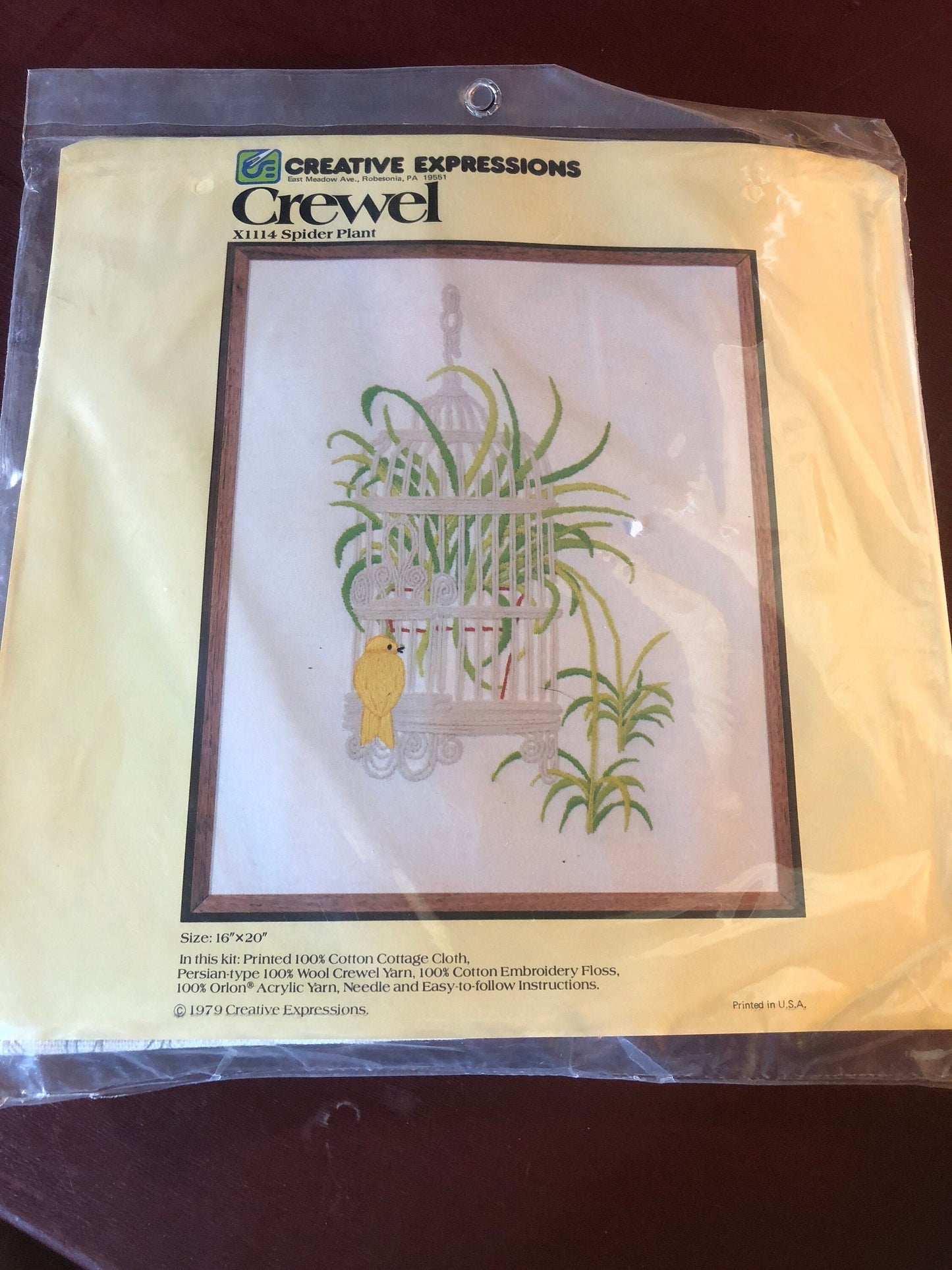 Creative Expressions, Boston Fern, X1113, Spider Plant, X1114, Set of 2, Vintage 1979, Crewel Kits, 16 by 20 Inches, Hard to Find