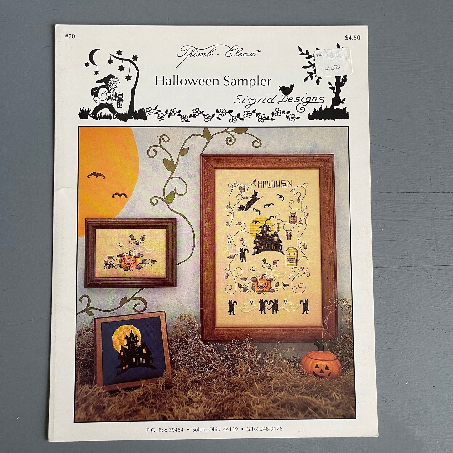 Sigrid Designs Thimb-Elena Halloween Sampler Vintage 1994 Counted Cross Stitch Chart OOP