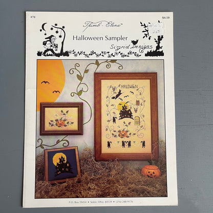 Sigrid Designs Thimb-Elena Halloween Sampler Vintage 1994 Counted Cross Stitch Chart OOP