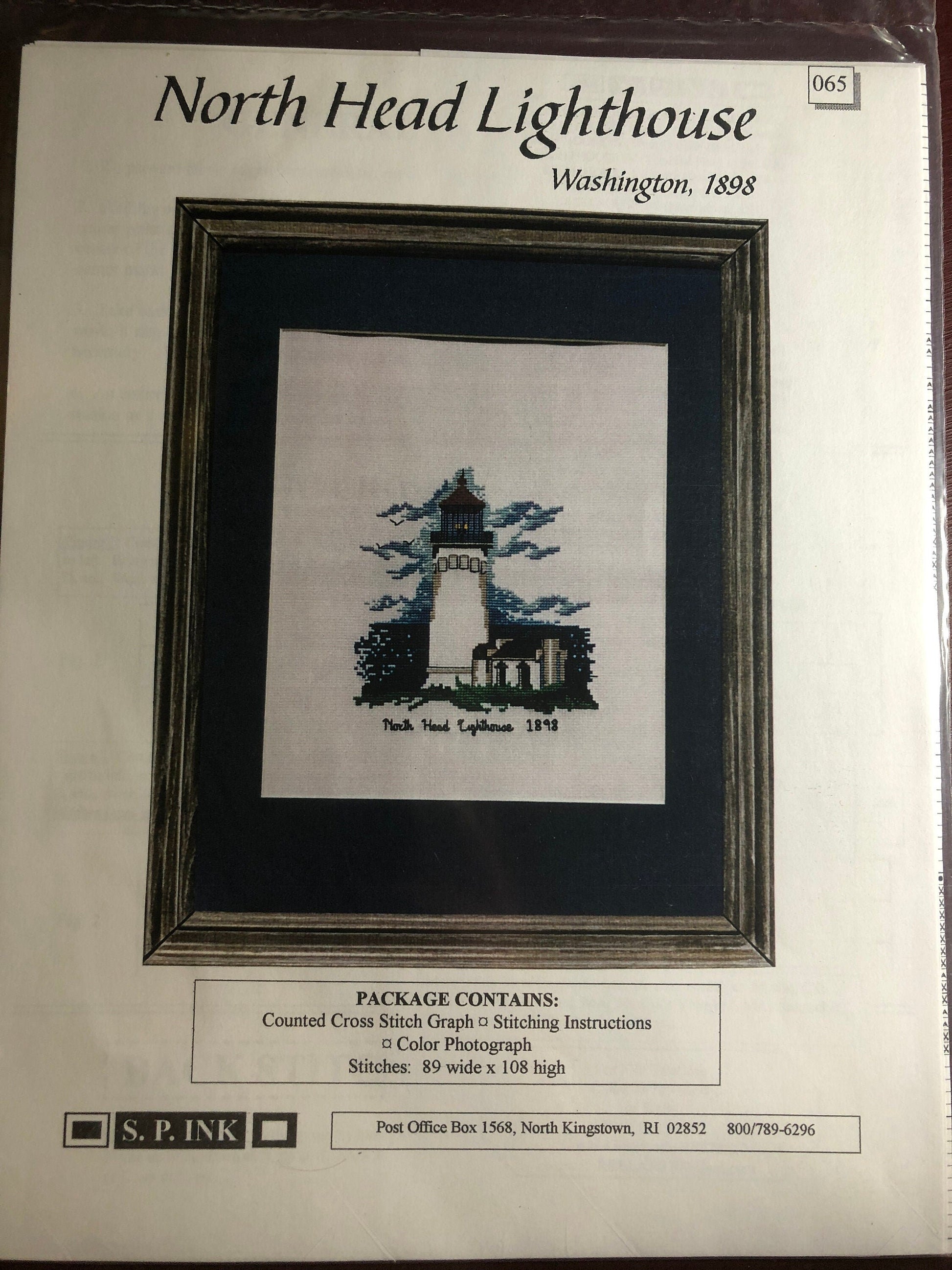 S.P. Ink, Lighthouse V, North Head Light, Washington, 1898, Vintage, Counted, Cross Stitch Pattern, Stitch Count, 89 by 108