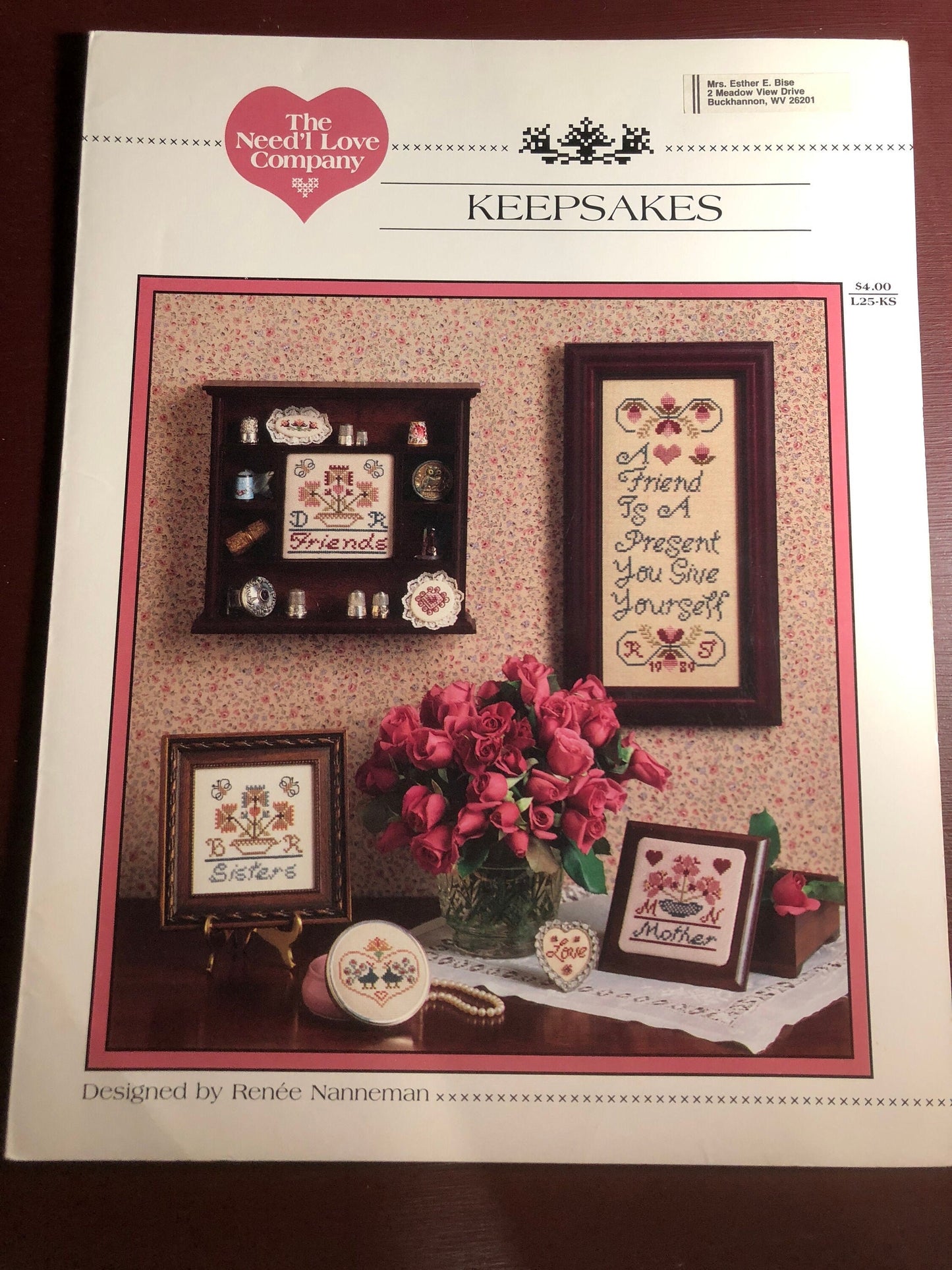 The Need&#39;l Love Company, Keepsakes, Designed by, Renee Nanneman, Vintage 1989, Counted Cross Stitch, Pattern Book