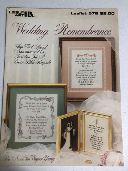 Leisure Arts Wedding Remembrance Leaflet 576 Vintage 1987 Counted Cross Stitch Invitation