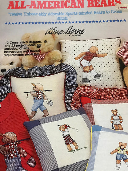 Alma Lynne All-American Bears sporting patterns Vintage Counted Cross Stitch Chart