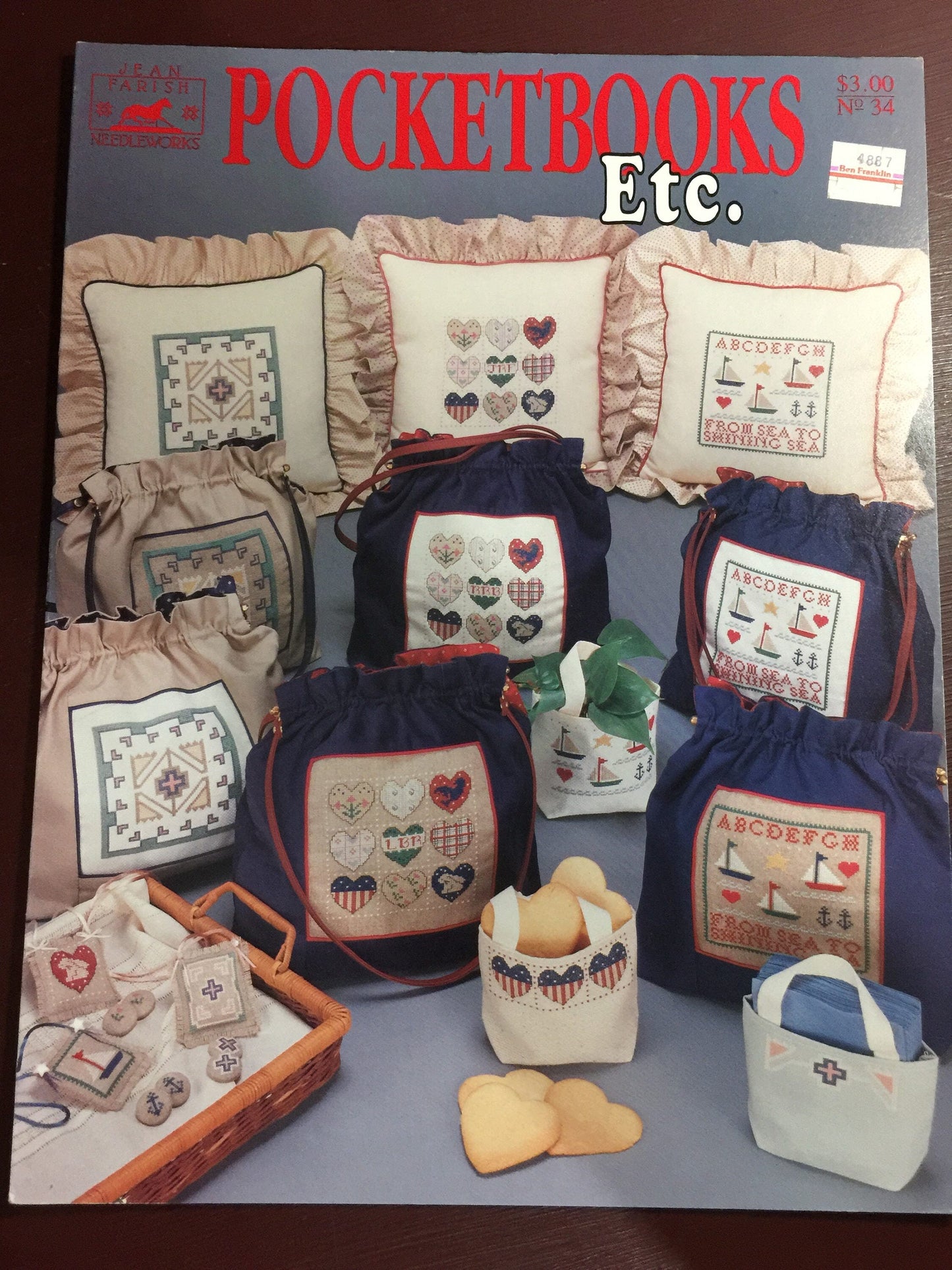 Jean Farrish Needleworks &quot;Pocketbooks Etc.&quot; No. 34 Vintage 1987 Counted Cross Stitch Pattern