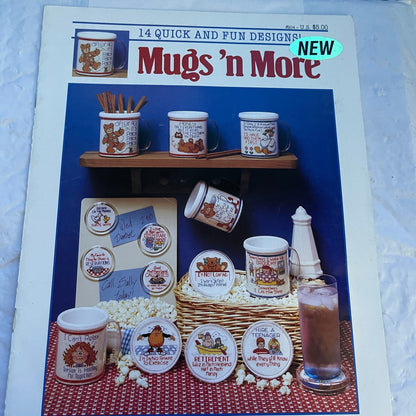 Dimensions Mugs &#39;n More Vintage 1992 Cross Stitch Pattern Book Plus 2 Cross Stitch Mugs