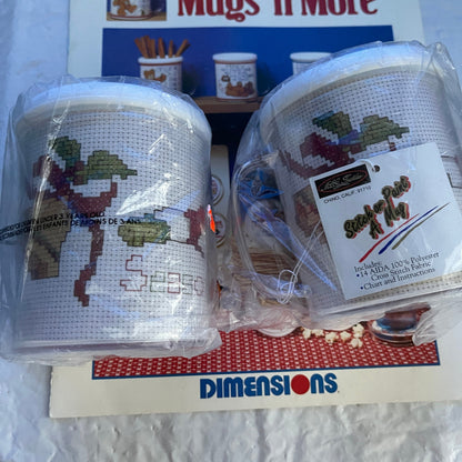 Dimensions Mugs &#39;n More Vintage 1992 Cross Stitch Pattern Book Plus 2 Cross Stitch Mugs