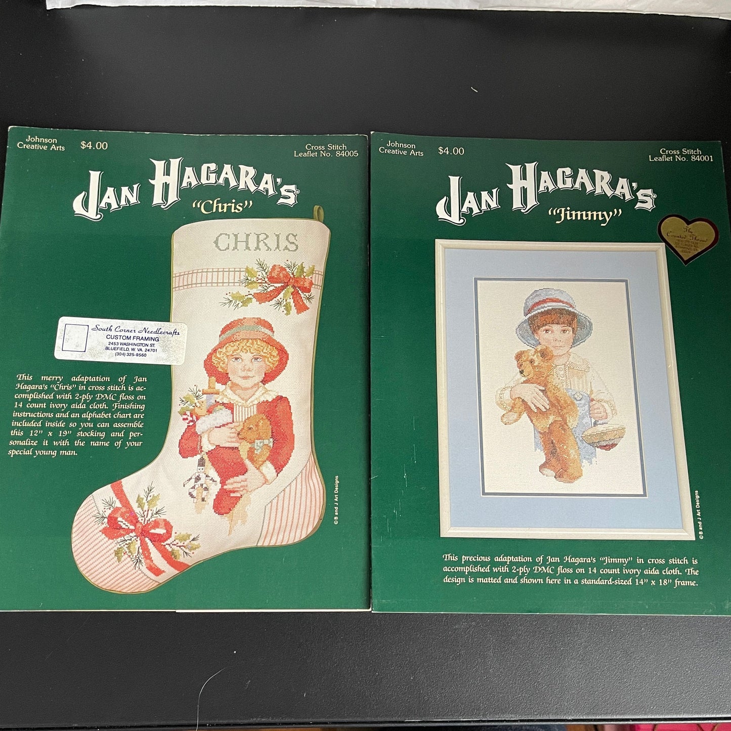 Jan Hagara&#39;s Choice Of &quot;Chris&quot; Stocking or &quot;Jimmy&quot; Johnson Creative Arts Vintage Counted Cross Stitch Charts