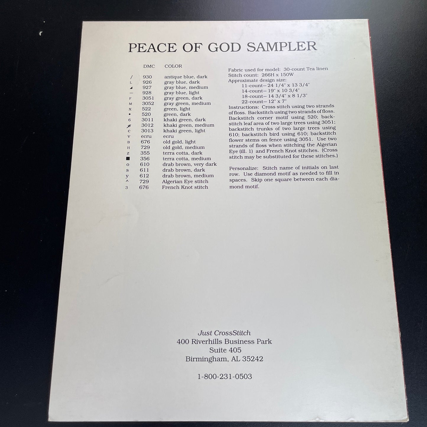 Just Cross Stitch Peace of God Sampler Vintage 1988 bCounted Cross Stitch Chart