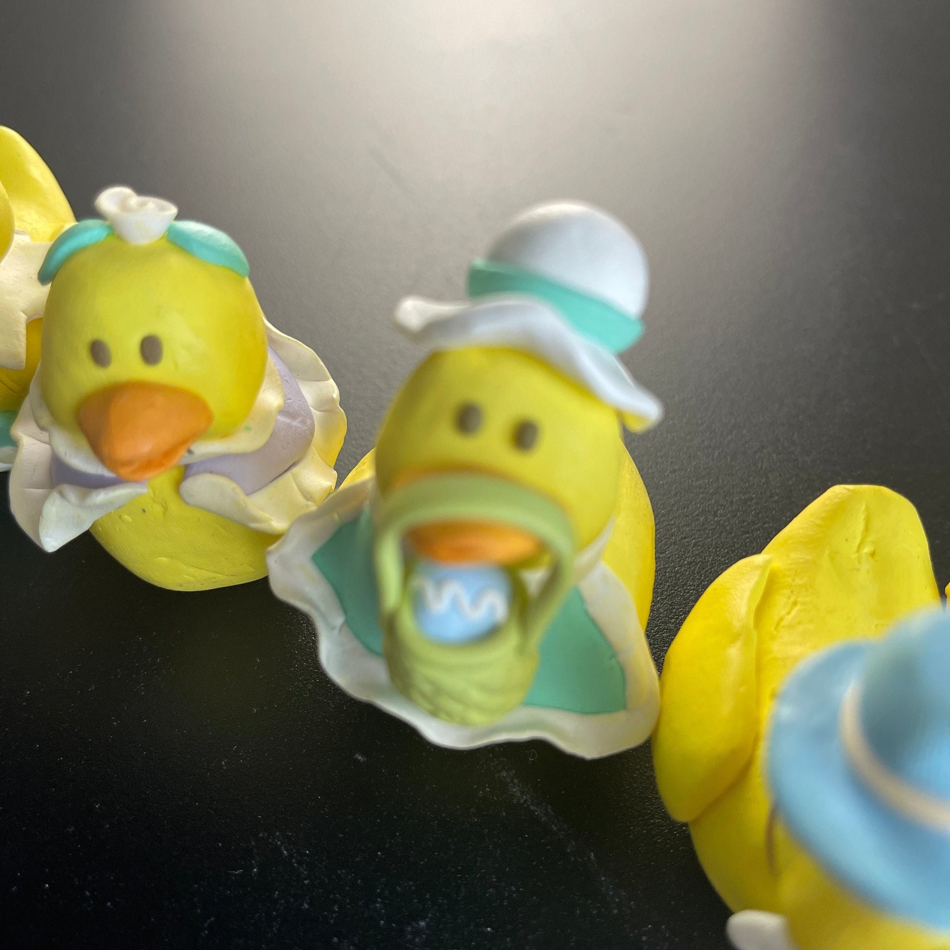 Cute Little Set Of 4 Dressed Up Chicks Miniature Vintage Collectible Spring Decor Figurines