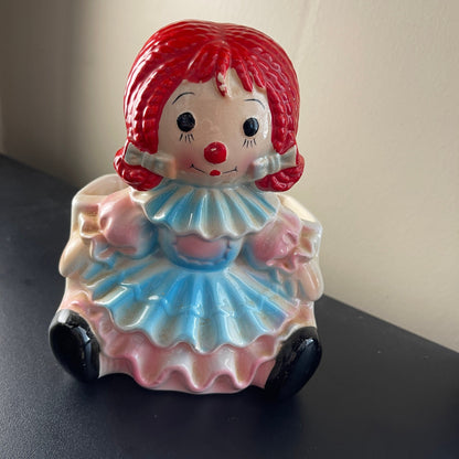 Ravishing Red Haired Rag Doll Pretty Porcelain Planter Vintage Decorative Keepsake