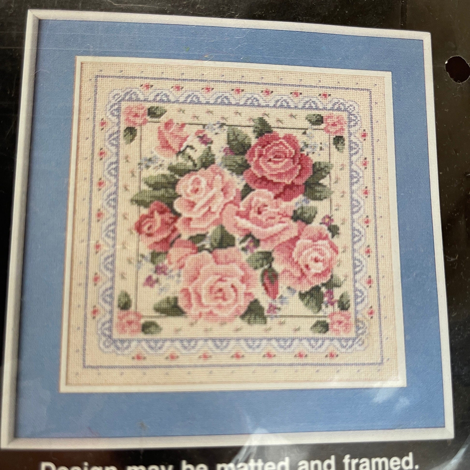 Dimensions Rose Garden Pillow Vintage 1988 Needlepoint Kit 13 by 13 inches