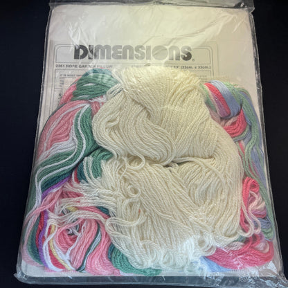 Dimensions Rose Garden Pillow Vintage 1988 Needlepoint Kit 13 by 13 inches