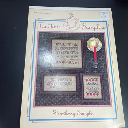 Tea Time samplers Set of 2 Strawberry Sampler and Colonial Basket Sampler