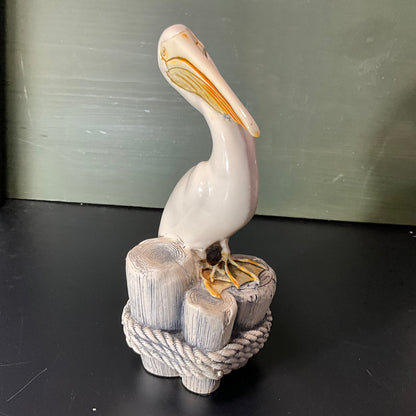 G.H. Cook Company Pelican standing on dock pilings sculpture vintage collectible beach theme figurine