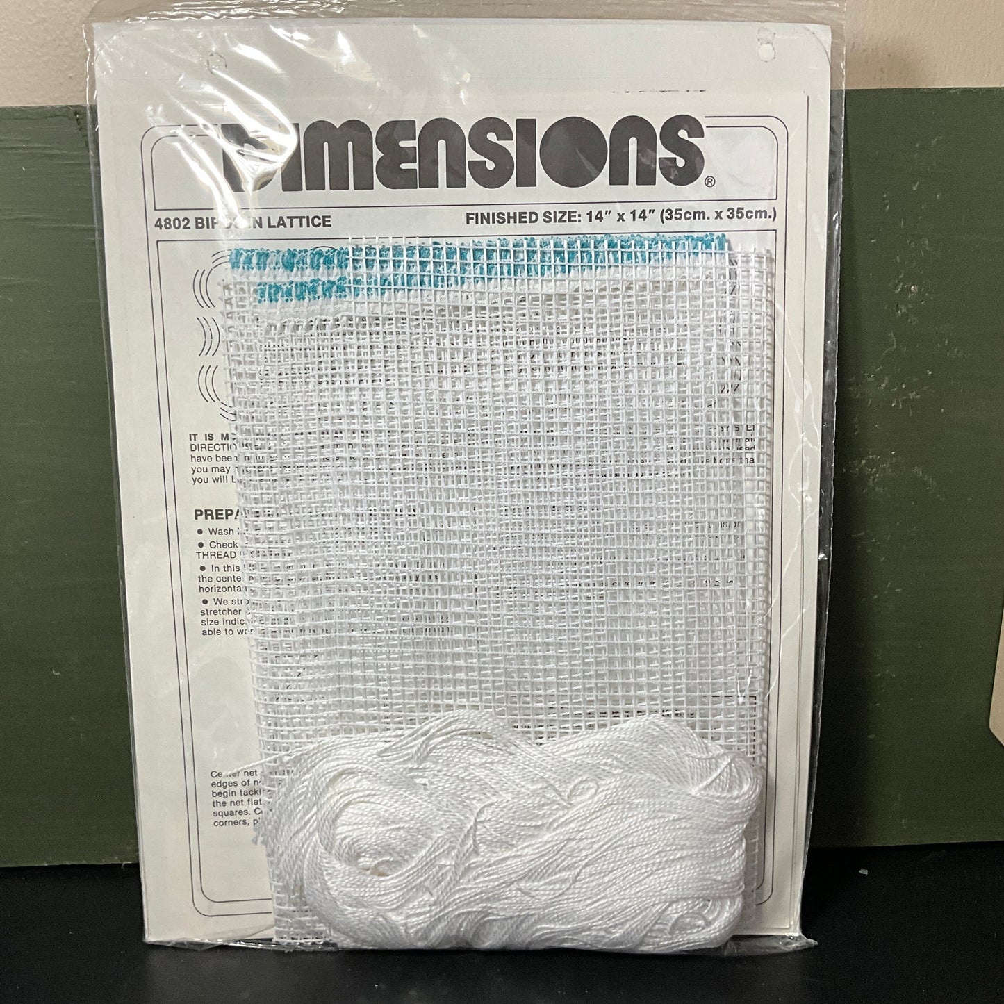 Dimensions Bird in Lattice 4802 net darning lace kit stitched on 6 count mesh 14 by 14 inches