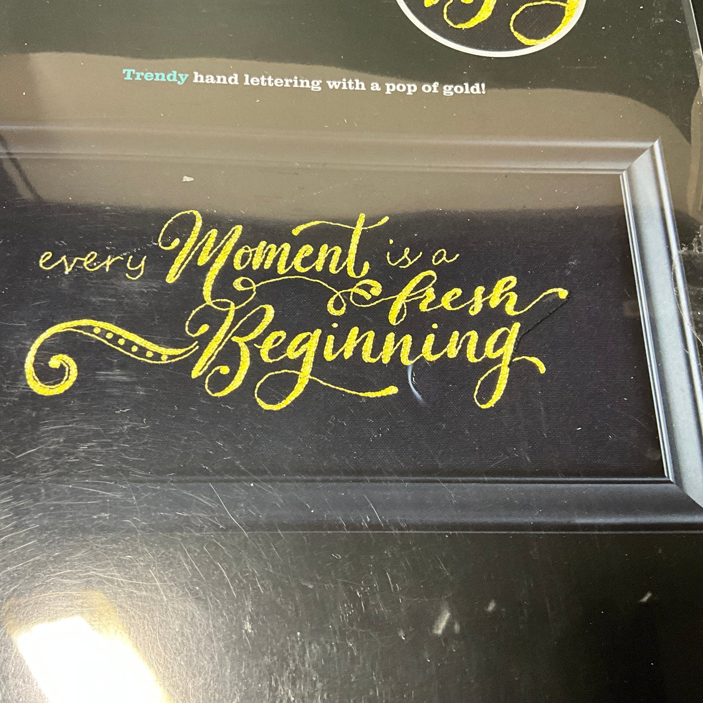 Artiste Every Moment is a Fresh Beginning printed on black canvas embroidery kit